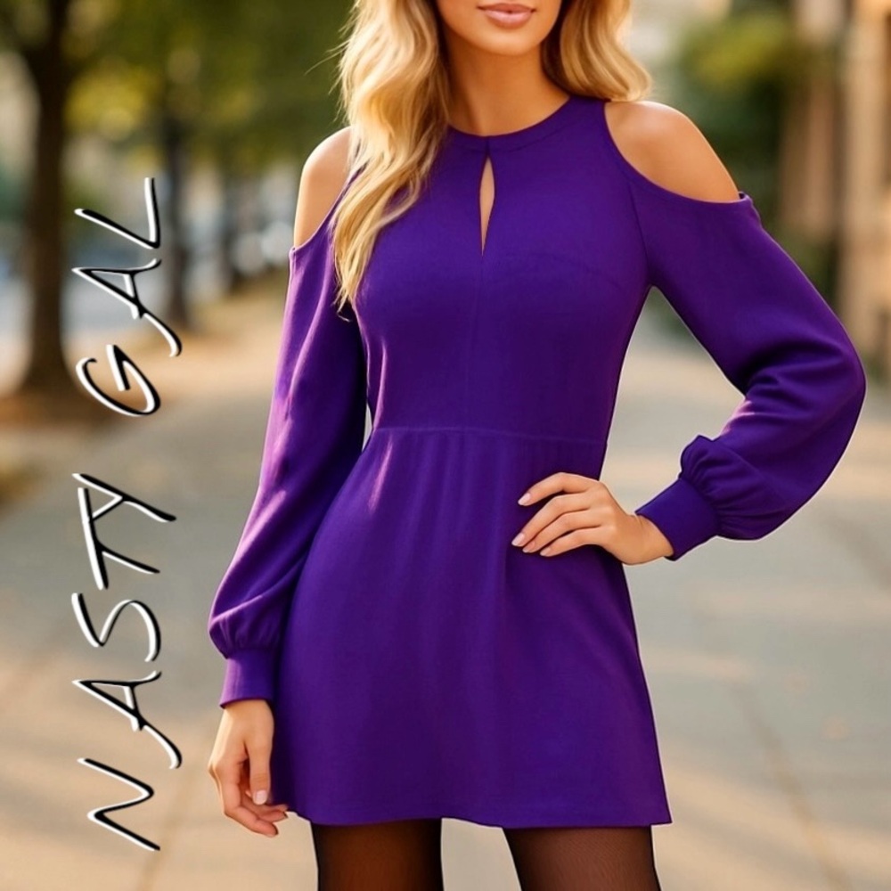 Nasty Gal purple cold shoulder dress Small